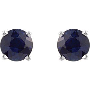 14K White 5 mm Lab-Grown Blue Sapphire Stud Earrings with Friction Post - BN & CO JEWELRY