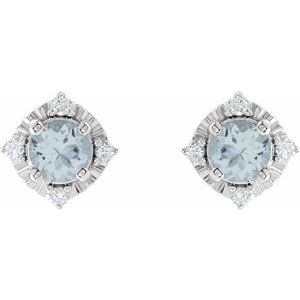 Sterling Silver Natural Aquamarine & .08 CTW Natural Diamond Halo-Style Earrings - BN & CO JEWELRY