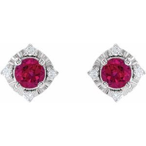Sterling Silver Lab-Grown Ruby & .08 CTW Natural Diamond Halo-Style Earrings - BN & CO JEWELRY
