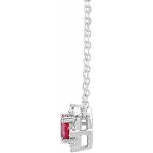 Sterling Silver Lab-Grown Ruby & .04 CTW Natural Diamond Halo-Style 18" Necklace - BN & CO JEWELRY