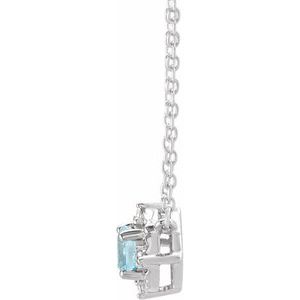 14K White Natural Sky Blue Topaz & .04 CTW Natural Diamond Halo-Style 18" Necklace - BN & CO JEWELRY