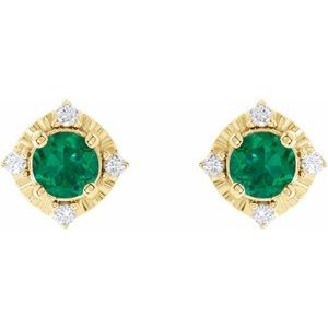 14K Yellow Lab-Grown Emerald & .08 CTW Natural Diamond Halo-Style Earrings - BN & CO JEWELRY