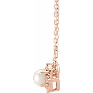 14K Rose Cultured Freshwater Pearl & .04 CTW Natural Diamond Halo-Style 18" Necklace - BN & CO JEWELRY