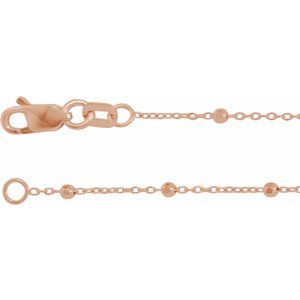 14K Rose 1.7 mm Cable Chain 7" Bracelet with Faceted Beads - BN & CO JEWELRY
