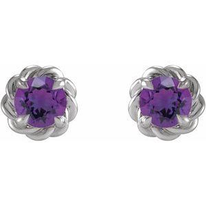 Sterling Silver 4 mm Natural Amethyst Claw-Prong Rope Earrings - BN & CO JEWELRY