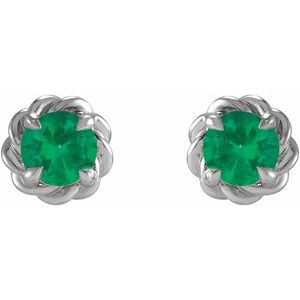 14K White 4.5 mm Lab-Grown Emerald Claw-Prong Rope Earrings - BN & CO JEWELRY