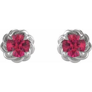 14K White 3 mm Lab-Grown Ruby Claw-Prong Rope Earrings - BN & CO JEWELRY