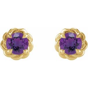 14K Yellow 5 mm Natural Amethyst Claw-Prong Rope Earrings - BN & CO JEWELRY