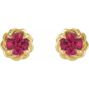 14K Yellow 4 mm Lab-Grown Ruby Claw-Prong Rope Earrings - BN & CO JEWELRY