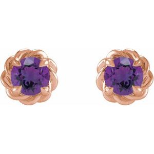 14K Rose 5 mm Natural Amethyst Claw-Prong Rope Earrings - BN & CO JEWELRY