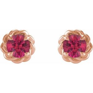 14K Rose 4.5 mm Lab-Grown Ruby Claw-Prong Rope Earrings - BN & CO JEWELRY