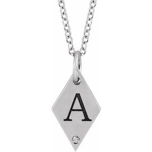14K White .0025 CT Natural Diamond Rhombus 16-18" Necklace - BN & CO JEWELRY