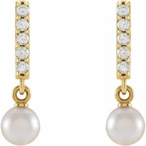 14K Yellow Cultured Akoya Pearl & .03 CTW Natural Diamond Bar Earrings - BN & CO JEWELRY