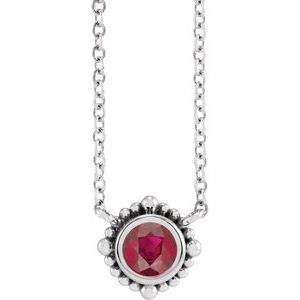 Sterling Silver 3 mm Natural Ruby Beaded Bezel-Set 18" Necklace - BN & CO JEWELRY