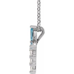 Sterling Silver Natural Aquamarine & 1/10 CTW Natural Diamond Cross 16-18" Necklace - BN & CO JEWELRY