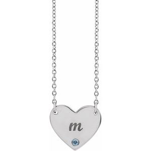 Sterling Silver Natural Aquamarine Engravable Heart 18" Necklace - BN & CO JEWELRY