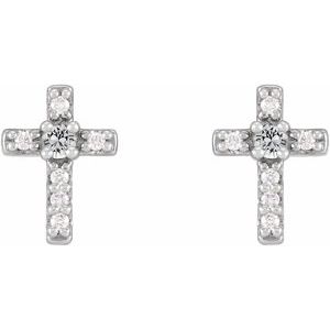 Sterling Silver 1.5 mm Natural White Sapphire & .03 CTW Natural Diamond Cross Earrings - BN & CO JEWELRY