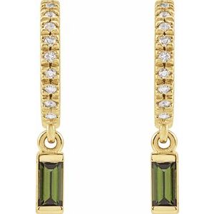14K Yellow Natural Green Tourmaline & .08 CTW Natural Diamond French-Set Hoop Earrings - BN & CO JEWELRY