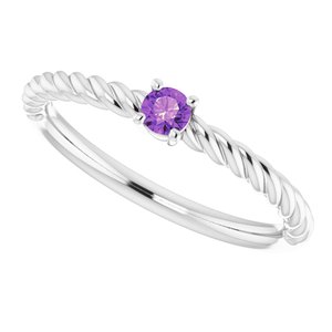 14K White 3 mm Natural Amethyst Solitaire Rope Ring - BN & CO JEWELRY