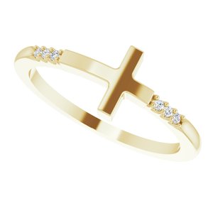 14K Yellow .025 CTW Diamond Stackable Sideways Cross Ring - BN & CO JEWELRY