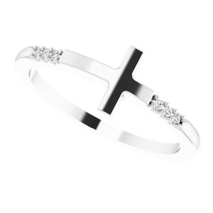 14K White .025 CTW Diamond Stackable Sideways Cross Ring - BN & CO JEWELRY