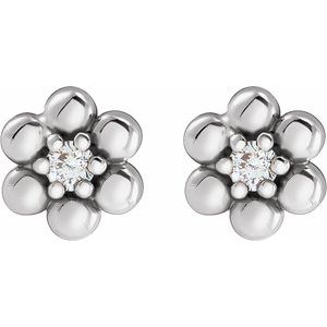 14K White .03 CTW Natural Diamond Beaded Daisy Earrings - BN & CO JEWELRY