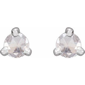 14K White .08 CTW Rose-Cut Natural Diamond 3-Prong Claw Earrings - BN & CO JEWELRY