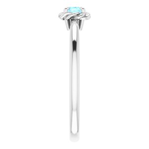 14K White Natural Aquamarine Solitaire Rope Ring - BN & CO JEWELRY