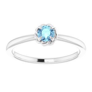14K White Natural Aquamarine Solitaire Rope Ring - BN & CO JEWELRY