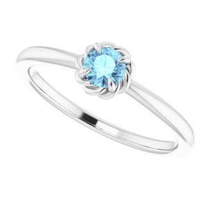 14K White Natural Aquamarine Solitaire Rope Ring - BN & CO JEWELRY