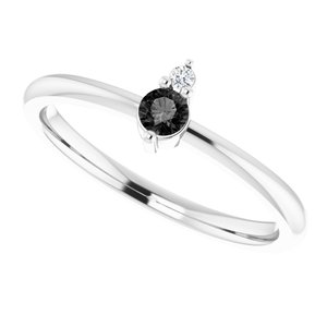Sterling Silver Natural Black Onyx & .015 CT Natural Diamond Ring - BN & CO JEWELRY