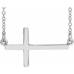 14K White 22x11.5 mm Sideways Cross 16-18" Necklace - BN & CO JEWELRY