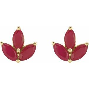 14K Yellow Natural Ruby Cluster Earrings - BN & CO JEWELRY