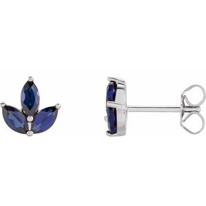 14K White Natural Blue Sapphire Cluster Earrings - BN & CO JEWELRY