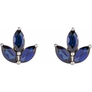 14K White Natural Blue Sapphire Cluster Earrings - BN & CO JEWELRY