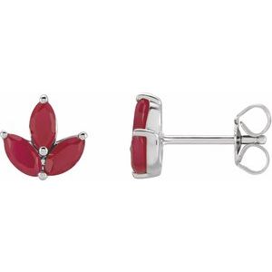 14K White Natural Ruby Cluster Earrings - BN & CO JEWELRY