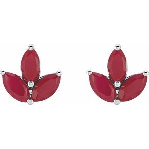 14K White Natural Ruby Cluster Earrings - BN & CO JEWELRY
