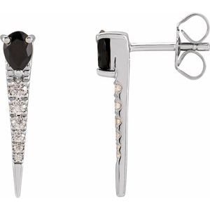 14K White Natural Black Onyx & 1/8 CTW Natural Diamond Spike Earrings - BN & CO JEWELRY