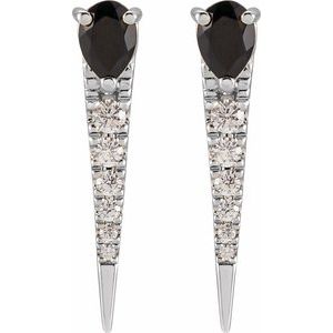 14K White Natural Black Onyx & 1/8 CTW Natural Diamond Spike Earrings - BN & CO JEWELRY