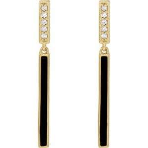 14K Yellow .06 CTW Natural Diamond & Black Enamel Bar Earrings - BN & CO JEWELRY