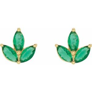 14K Yellow Natural Emerald Cluster Earrings - BN & CO JEWELRY
