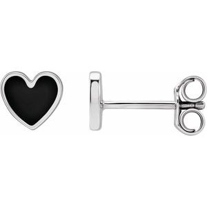 14K White 5.9x5.5 mm Black Enamel Heart Earrings - BN & CO JEWELRY