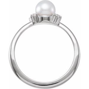 14K White Cultured White Akoya Pearl & .07 CTW Natural Diamond Ring - BN & CO JEWELRY