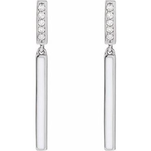 14K White .06 CTW Natural Diamond & White Enamel Bar Earrings - BN & CO JEWELRY