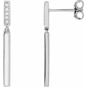 14K White .06 CTW Natural Diamond & White Enamel Bar Earrings - BN & CO JEWELRY