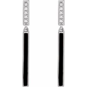14K White .06 CTW Natural Diamond & Black Enamel Bar Earrings - BN & CO JEWELRY