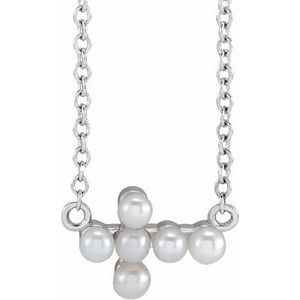 Sterling Silver Cultured White Seed Pearl Sideways Cross 16-18" Necklace - BN & CO JEWELRY