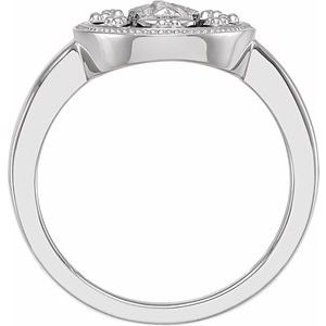 14K White Oval Black Enamel Miraculous Medal Ring - BN & CO JEWELRY