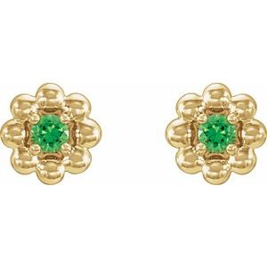 14K Yellow Lab-Grown Alexandrite Petite Flower Beaded Earrings - BN & CO JEWELRY