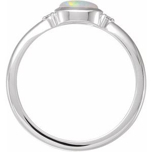 Sterling Silver Natural White Ethiopian Opal & .03 CTW Natural Diamond Ring - BN & CO JEWELRY
